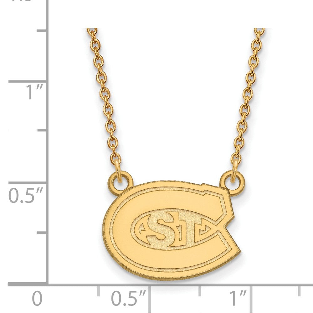 Alternate view of the 10k Yellow Gold St. Cloud State Small Pendant Necklace by The Black Bow Jewelry Co.