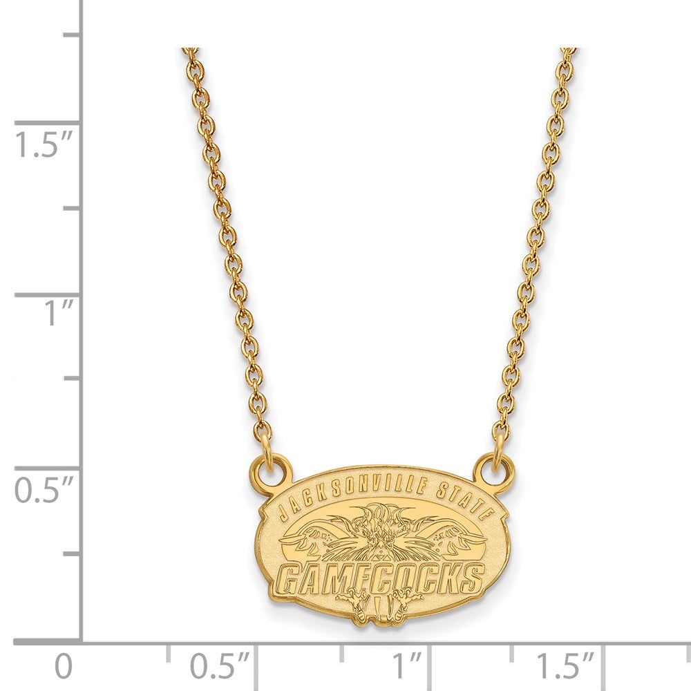 Alternate view of the 10k Yellow Gold Jacksonville State Small Pendant Necklace by The Black Bow Jewelry Co.