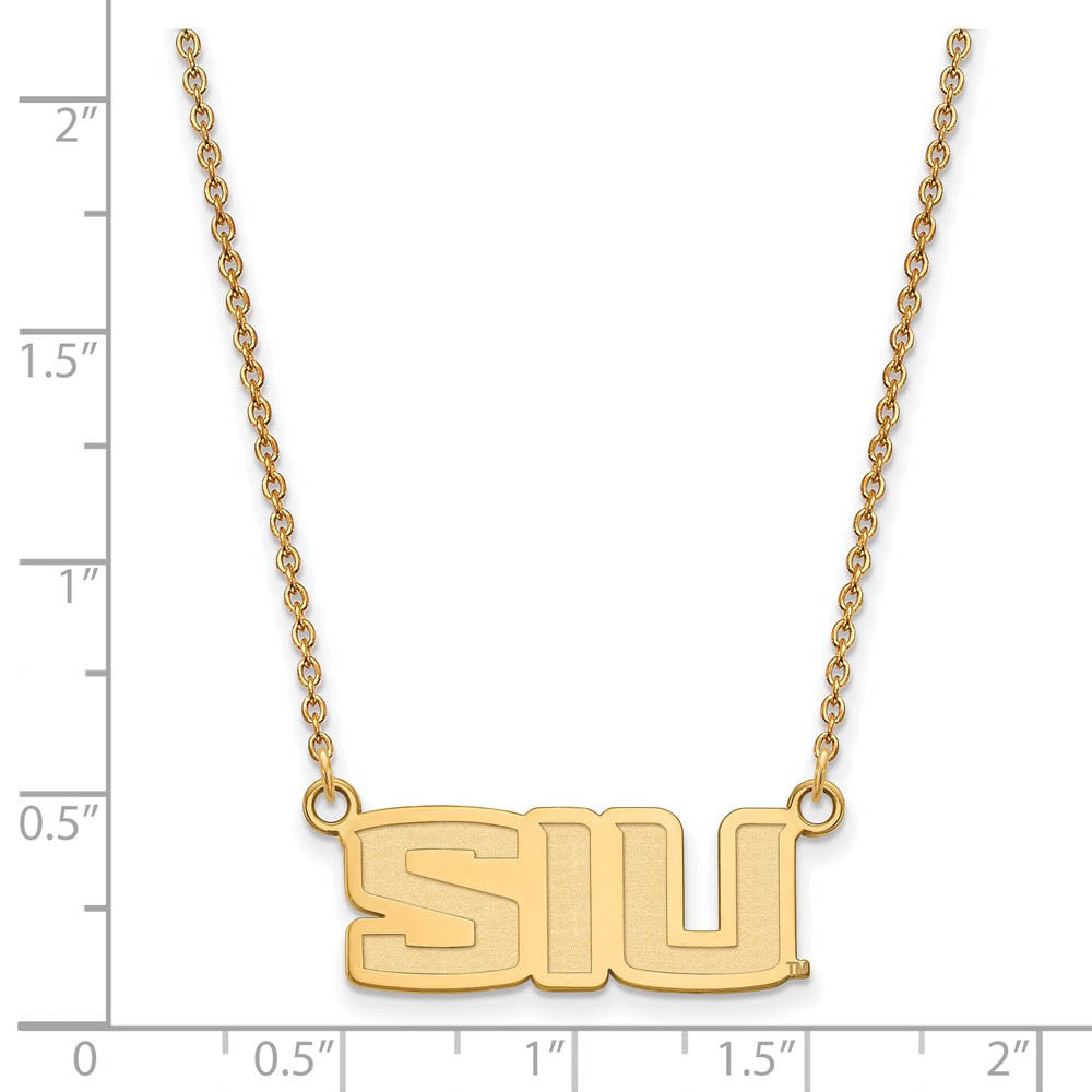 Alternate view of the 10k Yellow Gold Southern Illinois U Small Pendant Necklace by The Black Bow Jewelry Co.