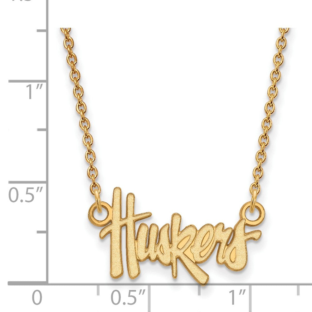 Alternate view of the 10k Yellow Gold U of Nebraska Small Huskers Pendant Necklace by The Black Bow Jewelry Co.