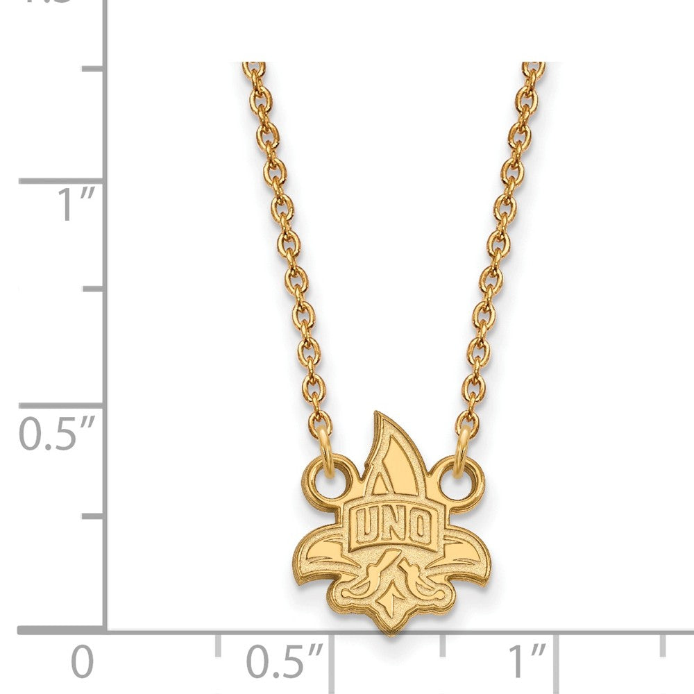 Alternate view of the 10k Yellow Gold U of New Orleans Small Pendant Necklace by The Black Bow Jewelry Co.
