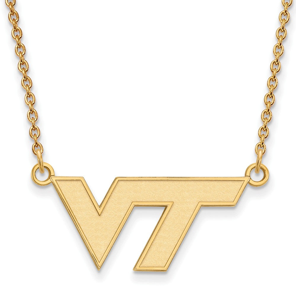 10k Yellow Gold Virginia Tech Small 'VT' Pendant Necklace, Item N13165 by The Black Bow Jewelry Co.
