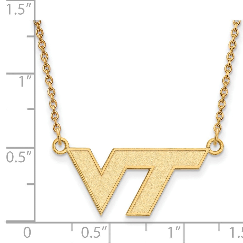 Alternate view of the 10k Yellow Gold Virginia Tech Small 'VT' Pendant Necklace by The Black Bow Jewelry Co.