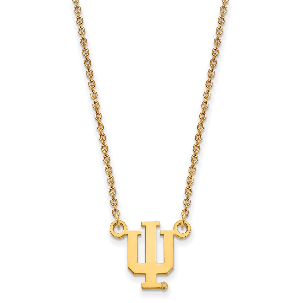 Alternate view of the 10k Yellow Gold Indiana U Small &#39;IU&#39; Pendant Necklace by The Black Bow Jewelry Co.