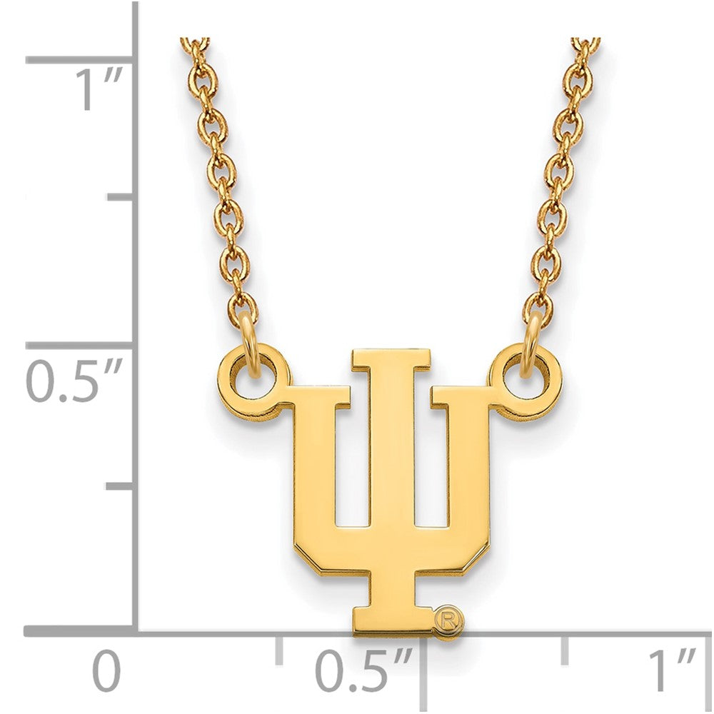 Alternate view of the 10k Yellow Gold Indiana U Small &#39;IU&#39; Pendant Necklace by The Black Bow Jewelry Co.