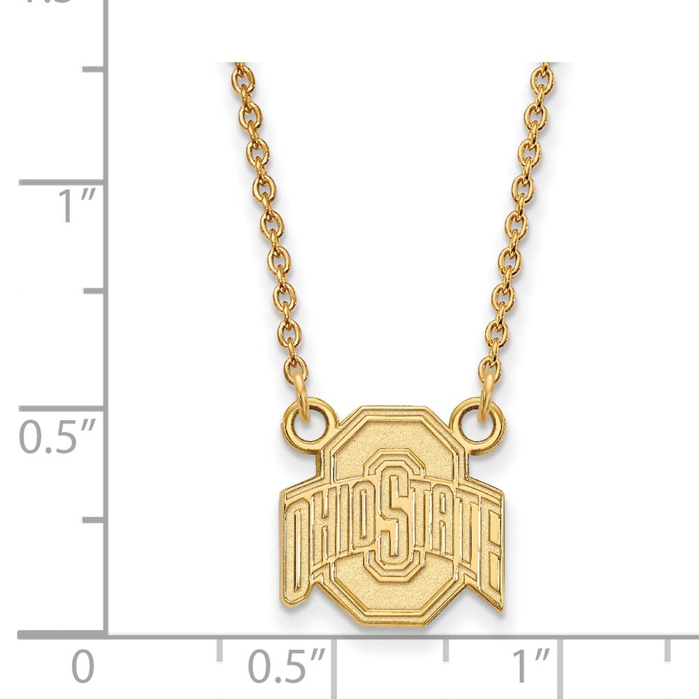 Alternate view of the 10k Yellow Gold Ohio State Small Logo Pendant Necklace by The Black Bow Jewelry Co.