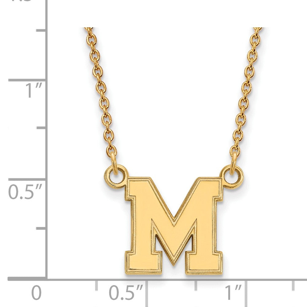 Alternate view of the 10k Yellow Gold U of Memphis Small Initial M Pendant Necklace by The Black Bow Jewelry Co.