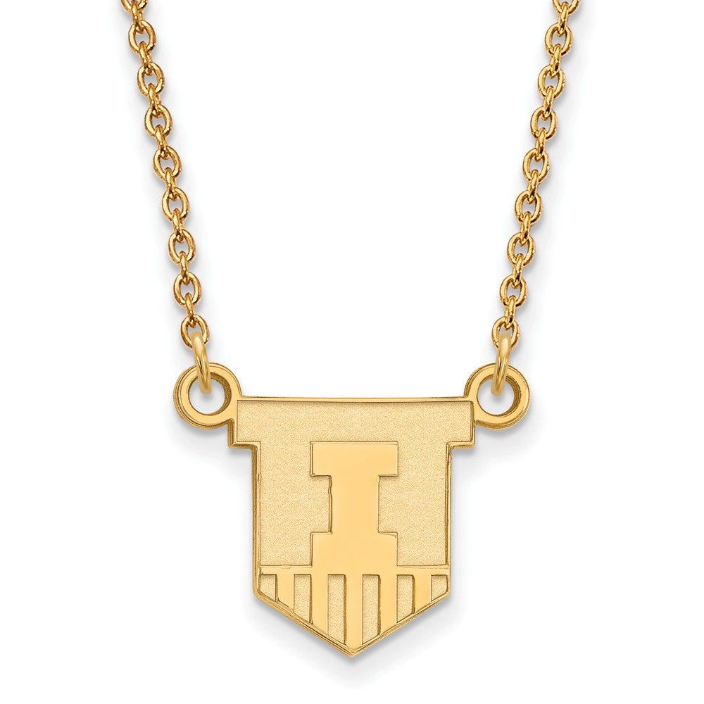 10k Yellow Gold U of Illinois Small Shield Pendant Necklace, Item N13259 by The Black Bow Jewelry Co.
