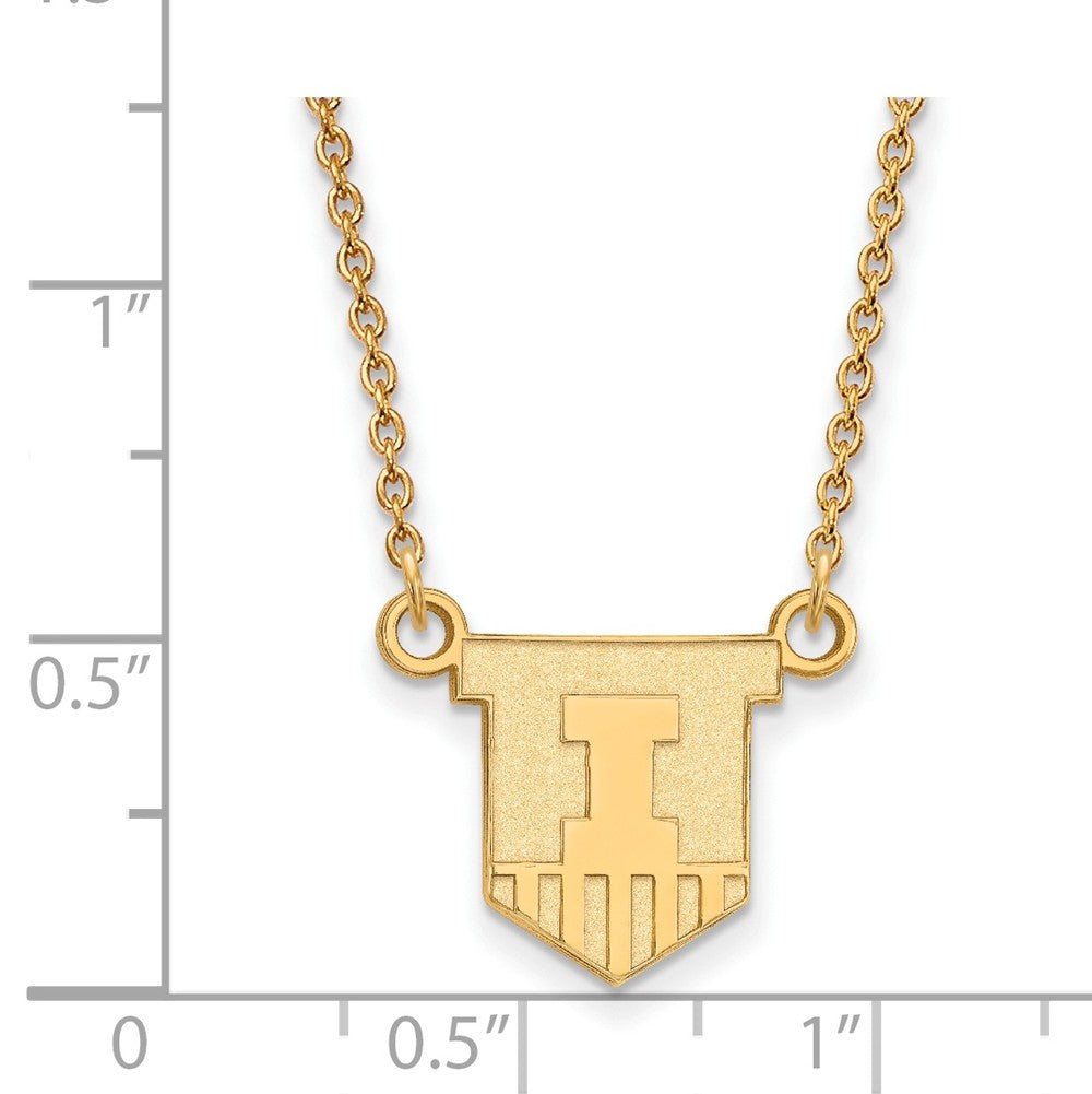 Alternate view of the 10k Yellow Gold U of Illinois Small Shield Pendant Necklace by The Black Bow Jewelry Co.