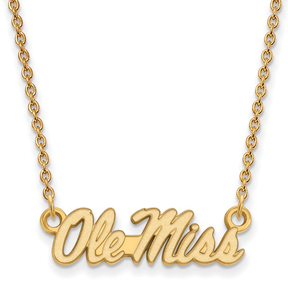 10k Yellow Gold U of Mississippi Ole Miss Script Pendant Necklace, Item N13260 by The Black Bow Jewelry Co.