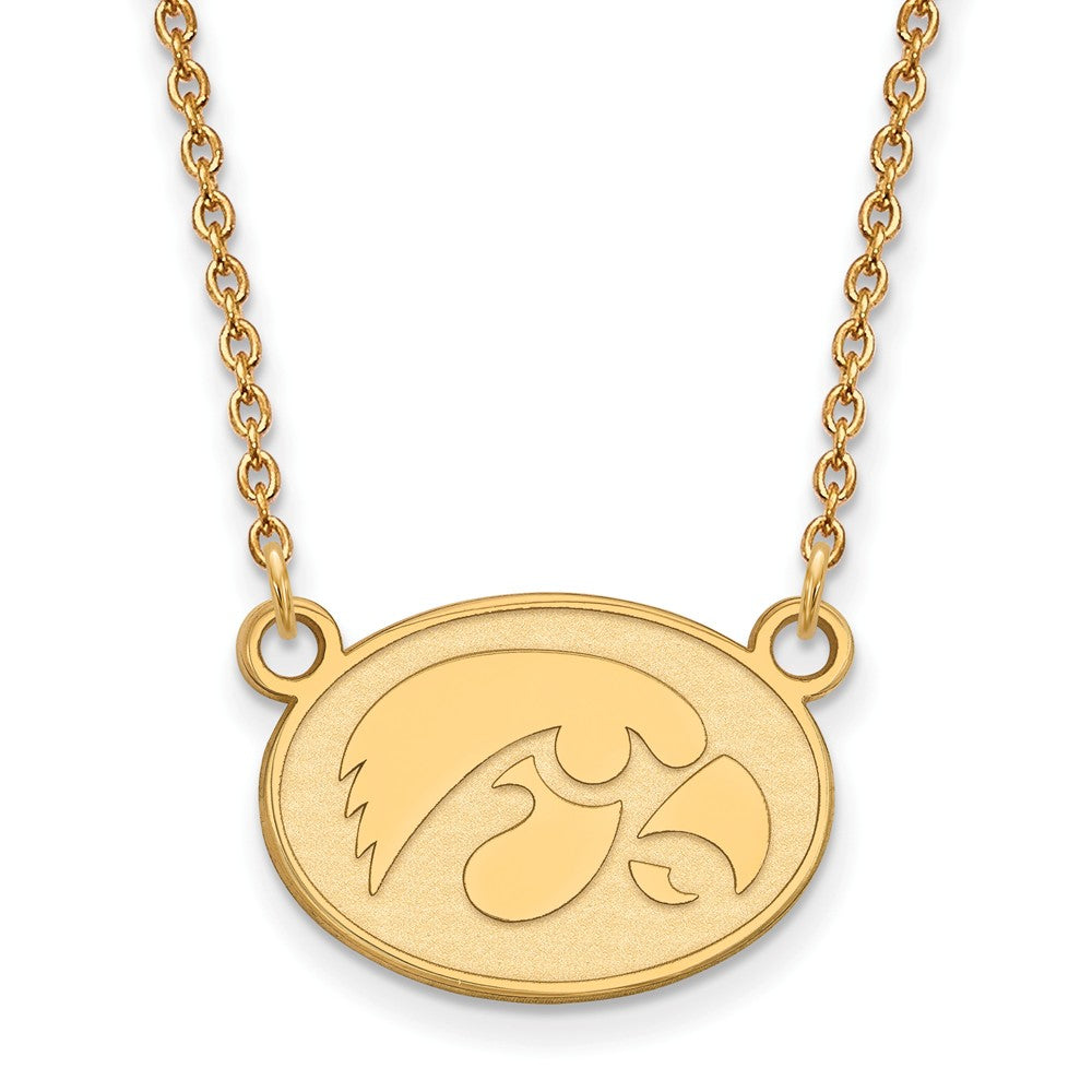 10k Yellow Gold U of Iowa Small Hawkeye Disc Pendant Necklace, Item N13270 by The Black Bow Jewelry Co.