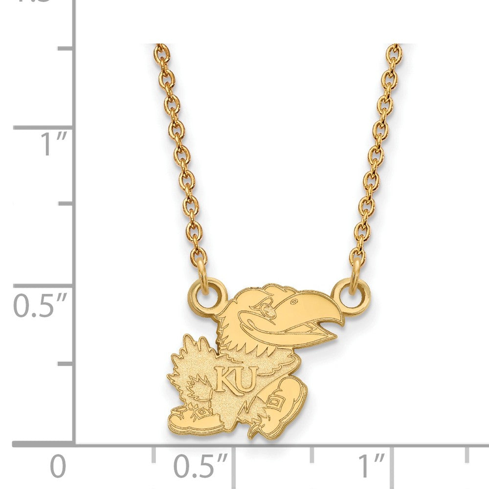 Alternate view of the 10k Yellow Gold U of Kansas Small Pendant Necklace by The Black Bow Jewelry Co.