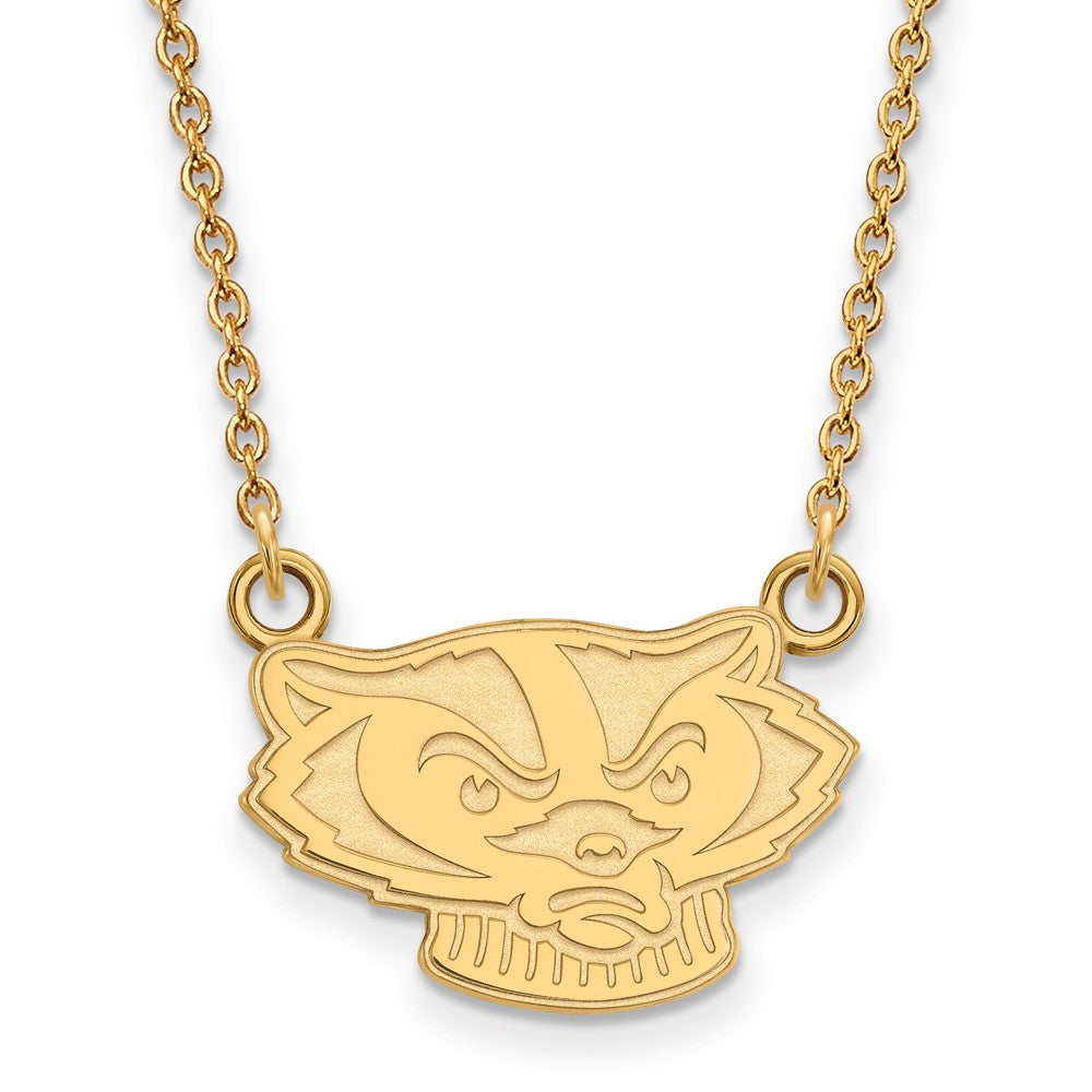10k Yellow Gold U of Wisconsin Small Badger Pendant Necklace, Item N13280 by The Black Bow Jewelry Co.