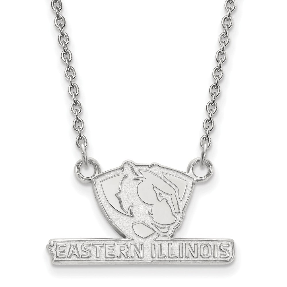 14k White Gold Eastern Illinois U Small Pendant Necklace, Item N13300 by The Black Bow Jewelry Co.