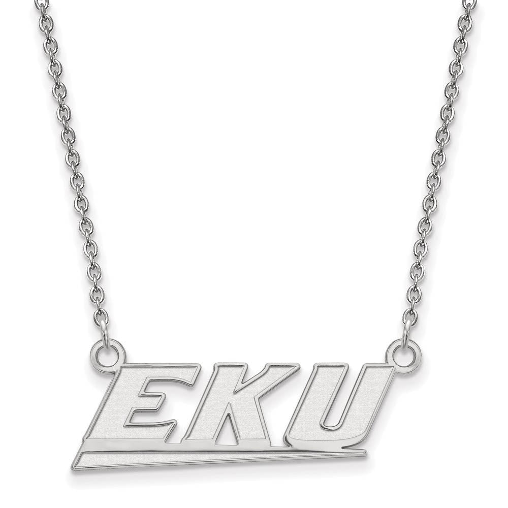 14k White Gold Eastern Kentucky U Small Pendant Necklace, Item N13323 by The Black Bow Jewelry Co.