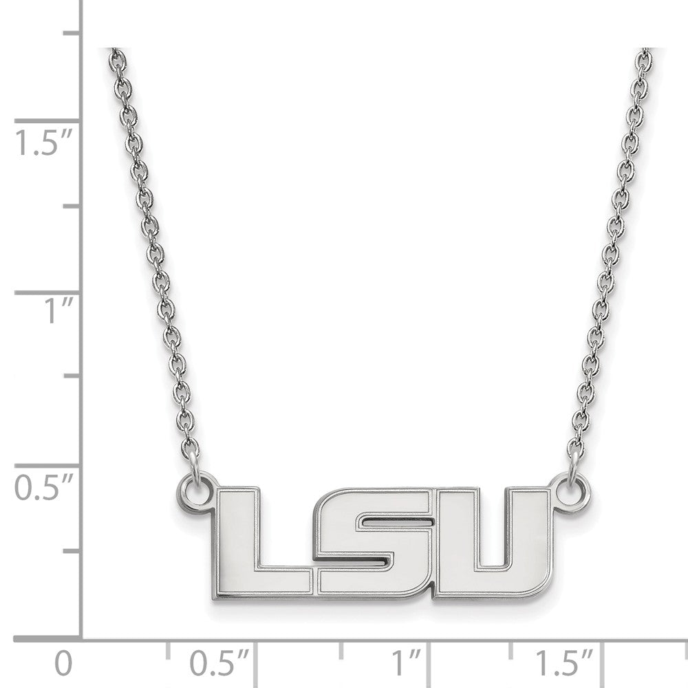 Alternate view of the 14k White Gold Louisiana State Small 'LSU' Pendant Necklace by The Black Bow Jewelry Co.