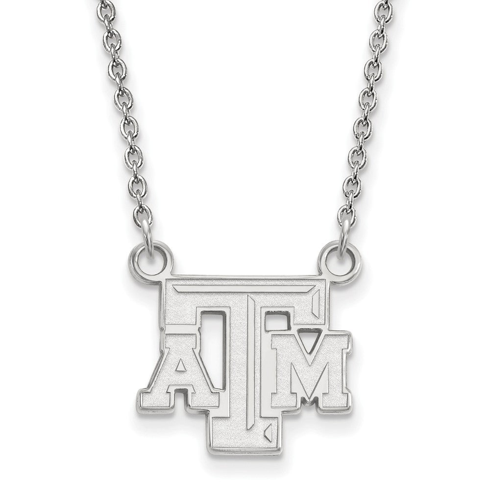 14k White Gold Texas A&M U Small 'TAM' Pendant Necklace, Item N13331 by The Black Bow Jewelry Co.
