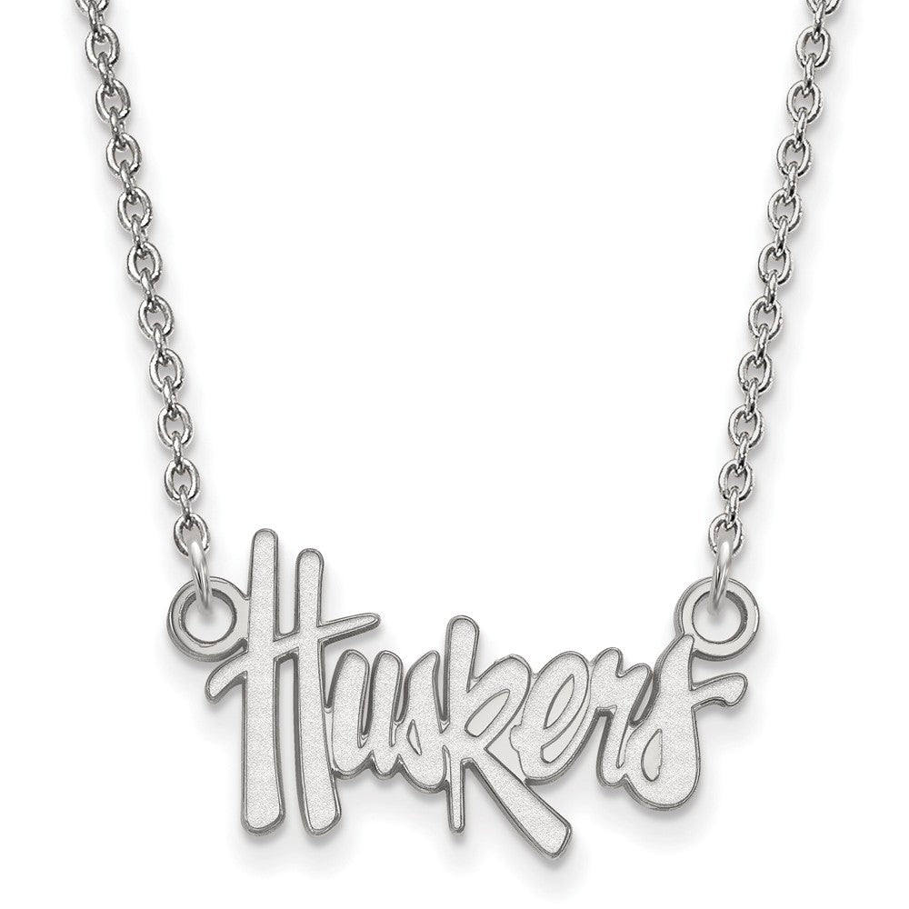 14k White Gold U of Nebraska Small Huskers Pendant Necklace, Item N13333 by The Black Bow Jewelry Co.