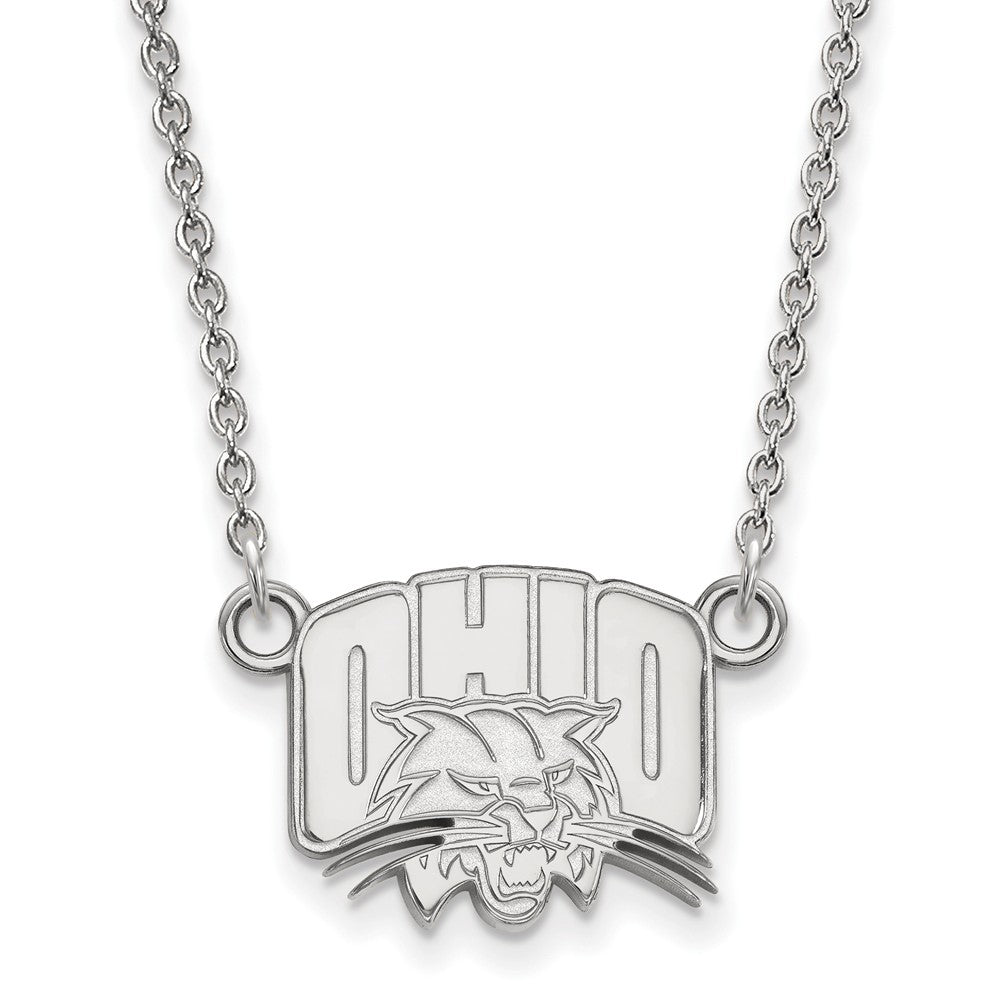14k White Gold Ohio U Small Pendant Necklace, Item N13353 by The Black Bow Jewelry Co.