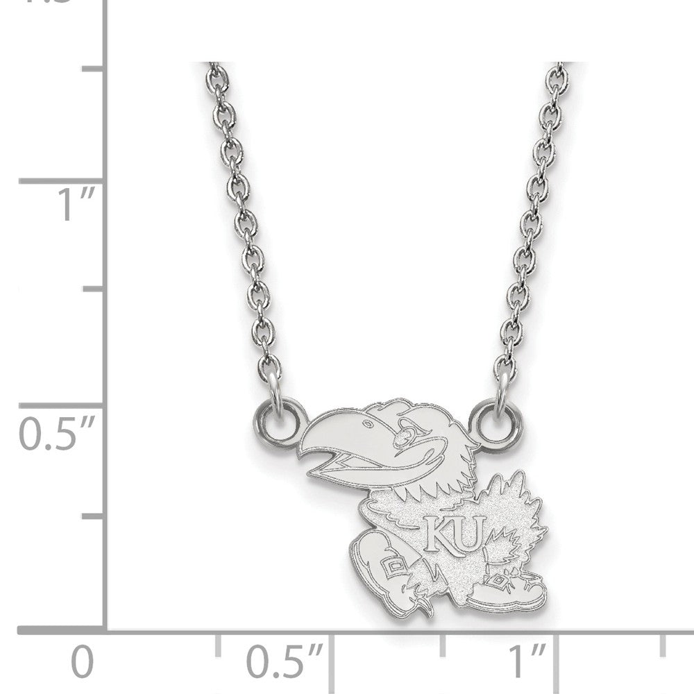 Alternate view of the 14k White Gold U of Kansas Small Full Jayhawk Pendant Necklace by The Black Bow Jewelry Co.