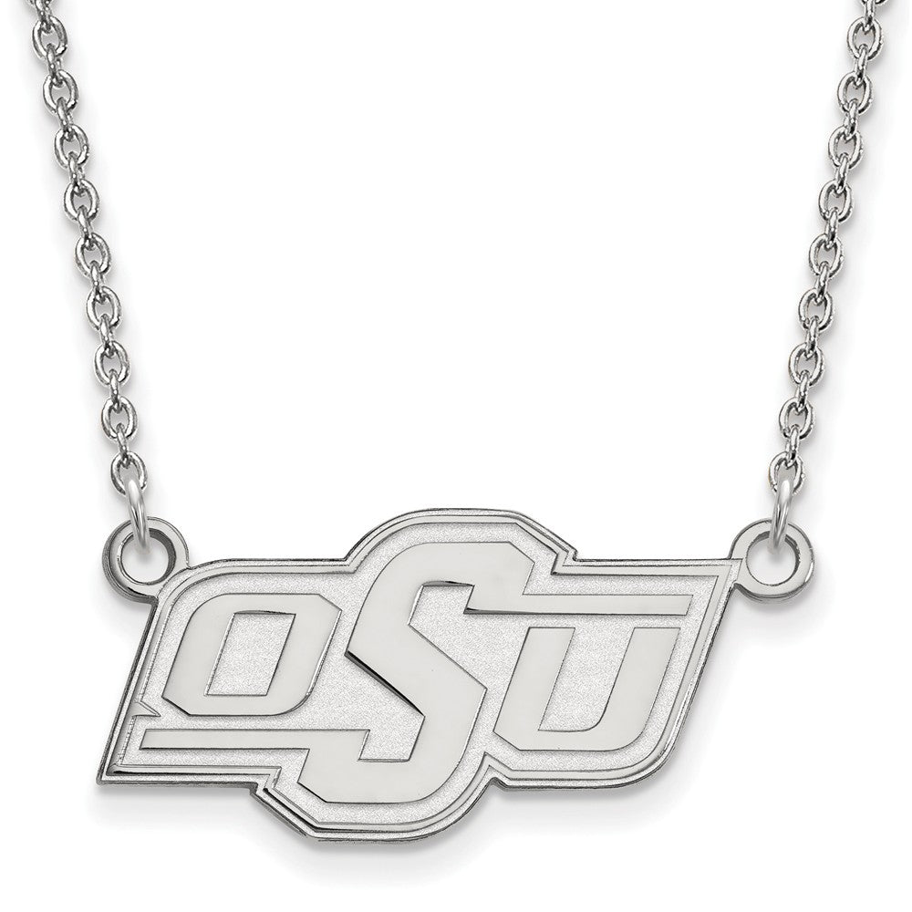 14k White Gold Oklahoma State OSU Small Pendant Necklace, Item N13377 by The Black Bow Jewelry Co.