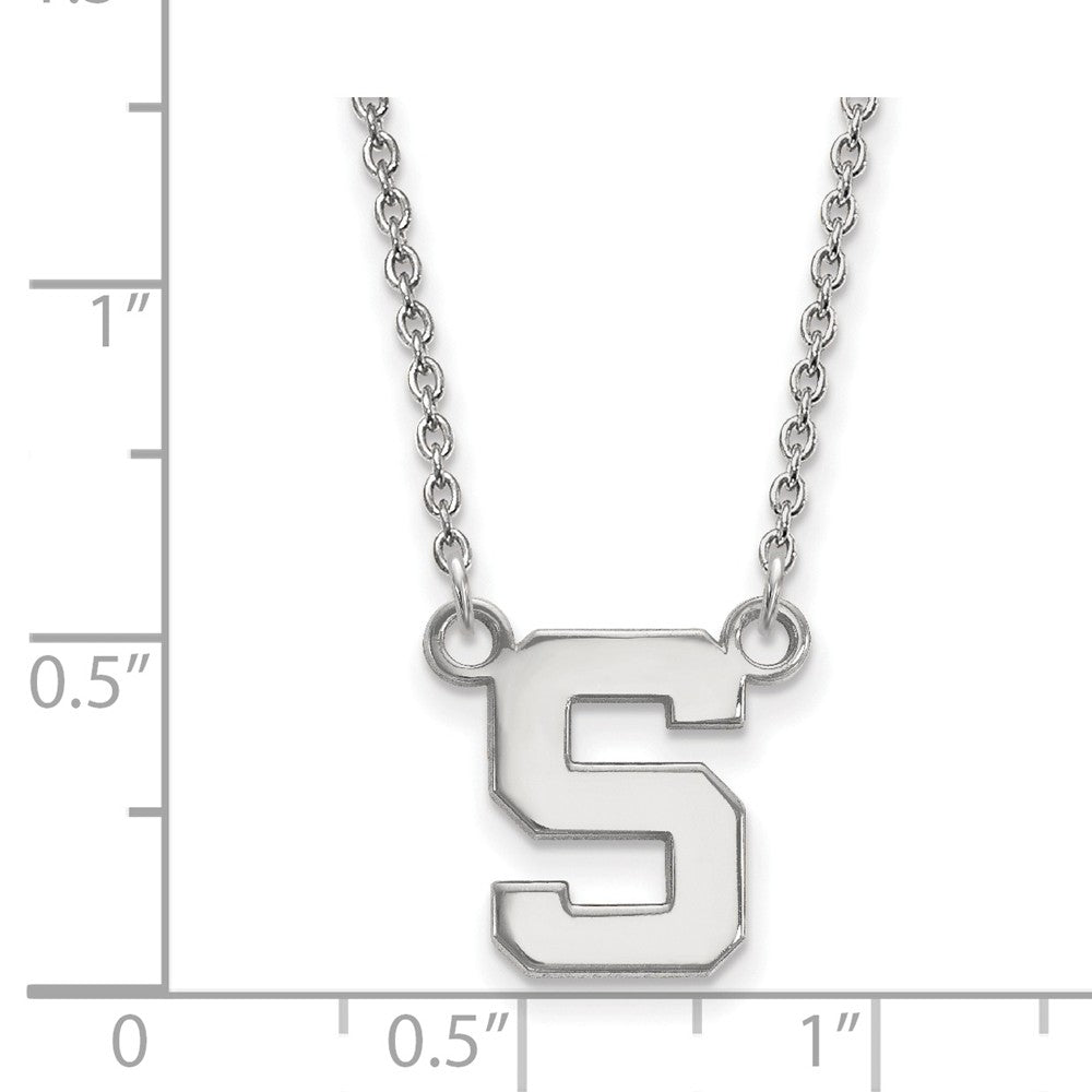 Alternate view of the 14k White Gold Michigan State Small Initial S Pendant Necklace by The Black Bow Jewelry Co.