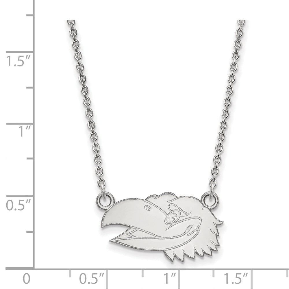 Alternate view of the 14k White Gold U of Kansas Small Jayhawk Pendant Necklace by The Black Bow Jewelry Co.