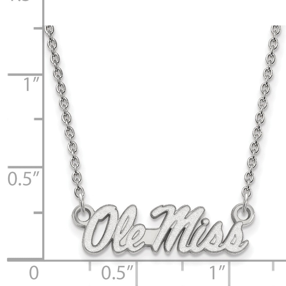 Alternate view of the 14k White Gold U of Mississippi Ole Miss Script Pendant Necklace by The Black Bow Jewelry Co.