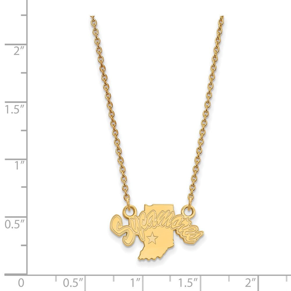 Alternate view of the 14k Yellow Gold Indiana State Small Sycamores Pendant Necklace by The Black Bow Jewelry Co.