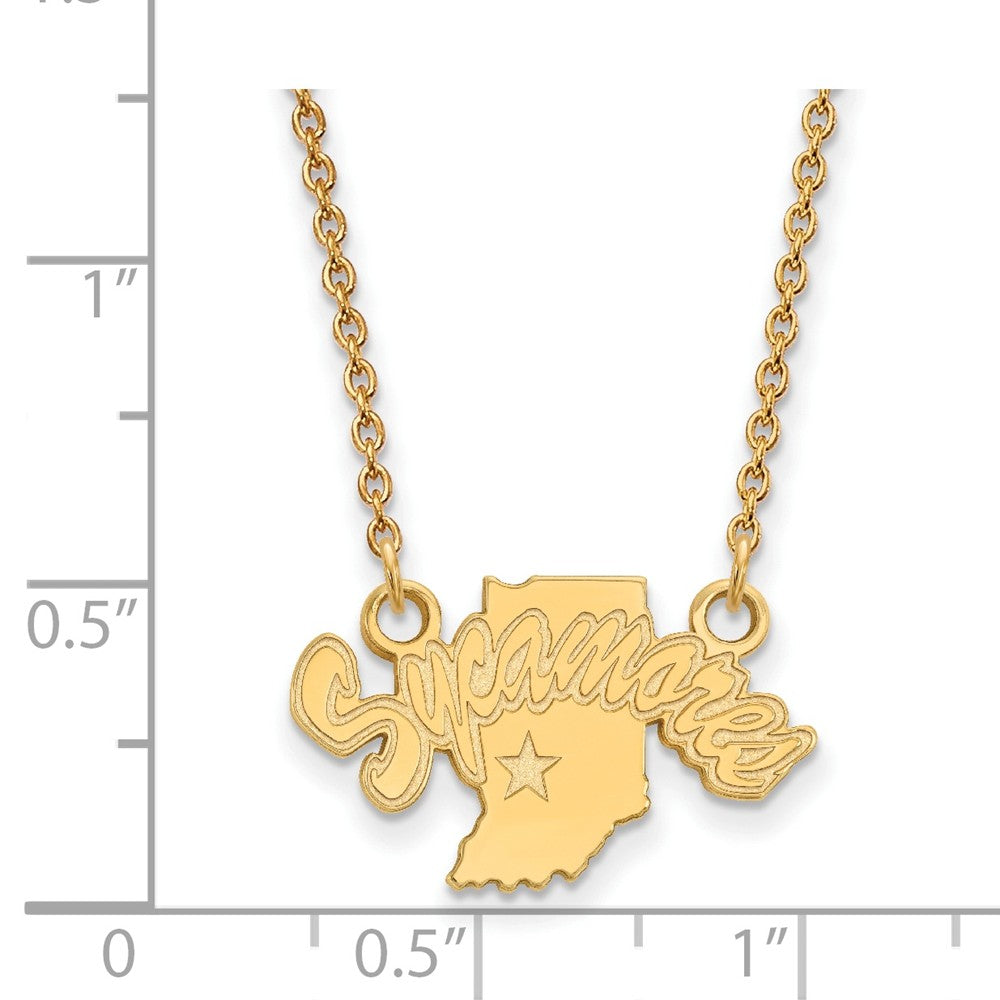 Alternate view of the 14k Yellow Gold Indiana State Small Sycamores Pendant Necklace by The Black Bow Jewelry Co.