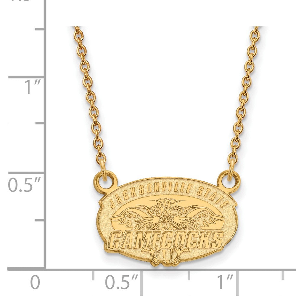 Alternate view of the 14k Yellow Gold Jacksonville State Small Pendant Necklace by The Black Bow Jewelry Co.