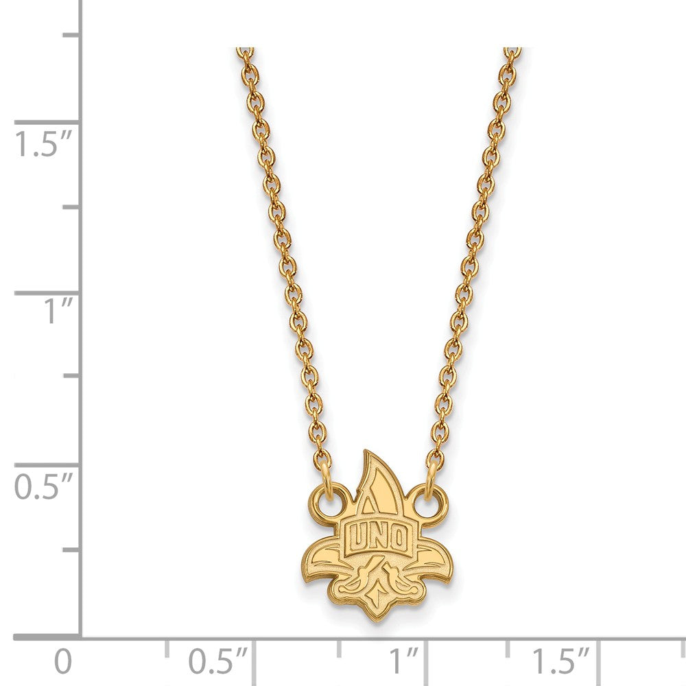 Alternate view of the 14k Yellow Gold U of New Orleans Small Pendant Necklace by The Black Bow Jewelry Co.