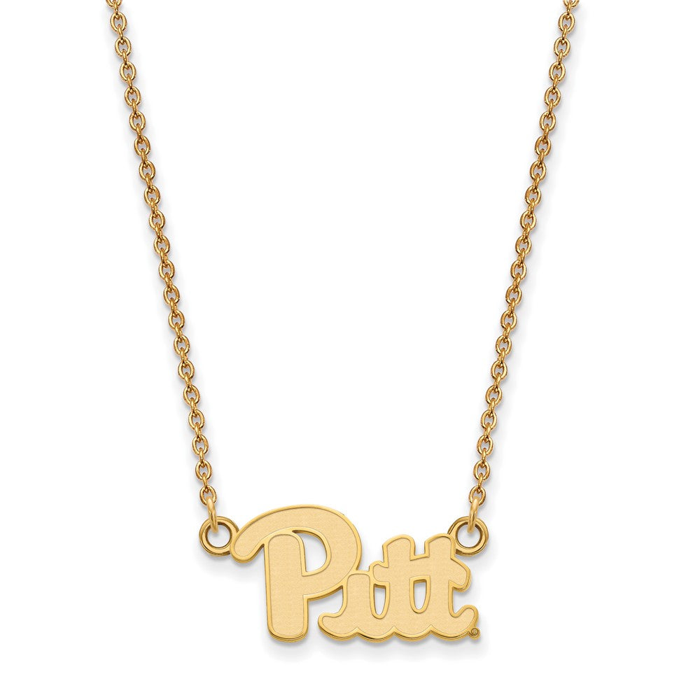 Alternate view of the 14k Yellow Gold U of Pittsburgh Small &#39;Pitt&#39; Pendant Necklace by The Black Bow Jewelry Co.