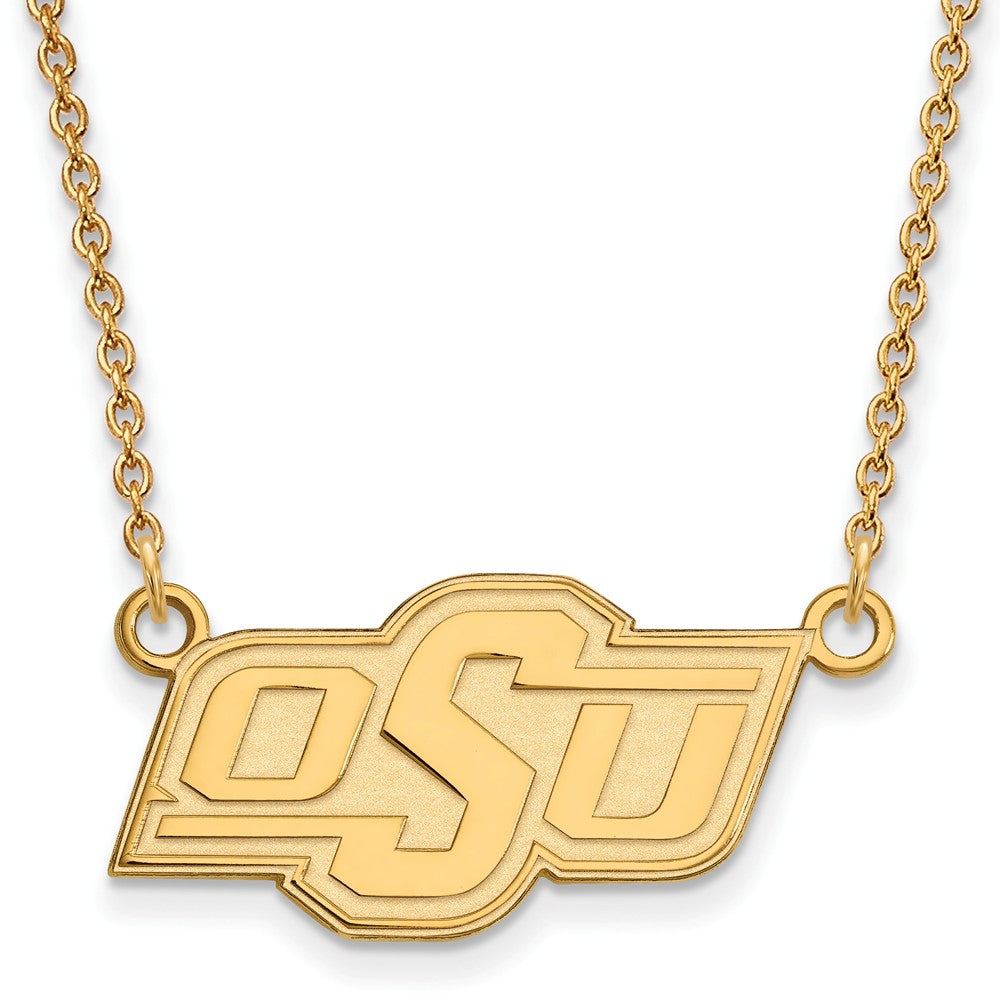 14k Yellow Gold Oklahoma State OSU Small Pendant Necklace, Item N13552 by The Black Bow Jewelry Co.