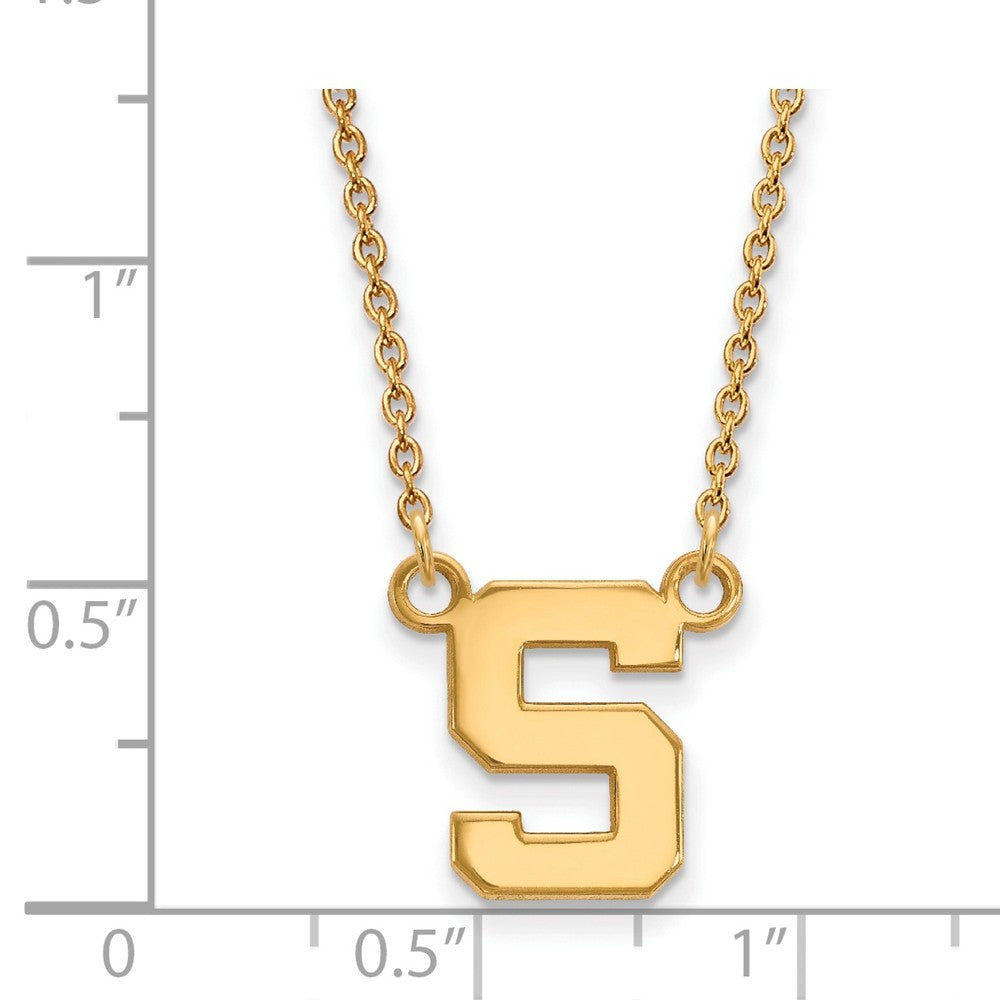 Alternate view of the 14k Yellow Gold Michigan State Small Initial S Pendant Necklace by The Black Bow Jewelry Co.