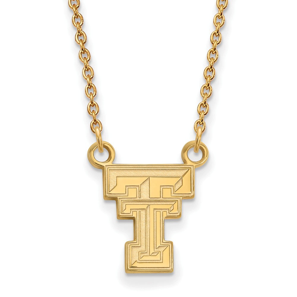 14k Yellow Gold Texas Tech U Small 'TT' Pendant Necklace, Item N13567 by The Black Bow Jewelry Co.