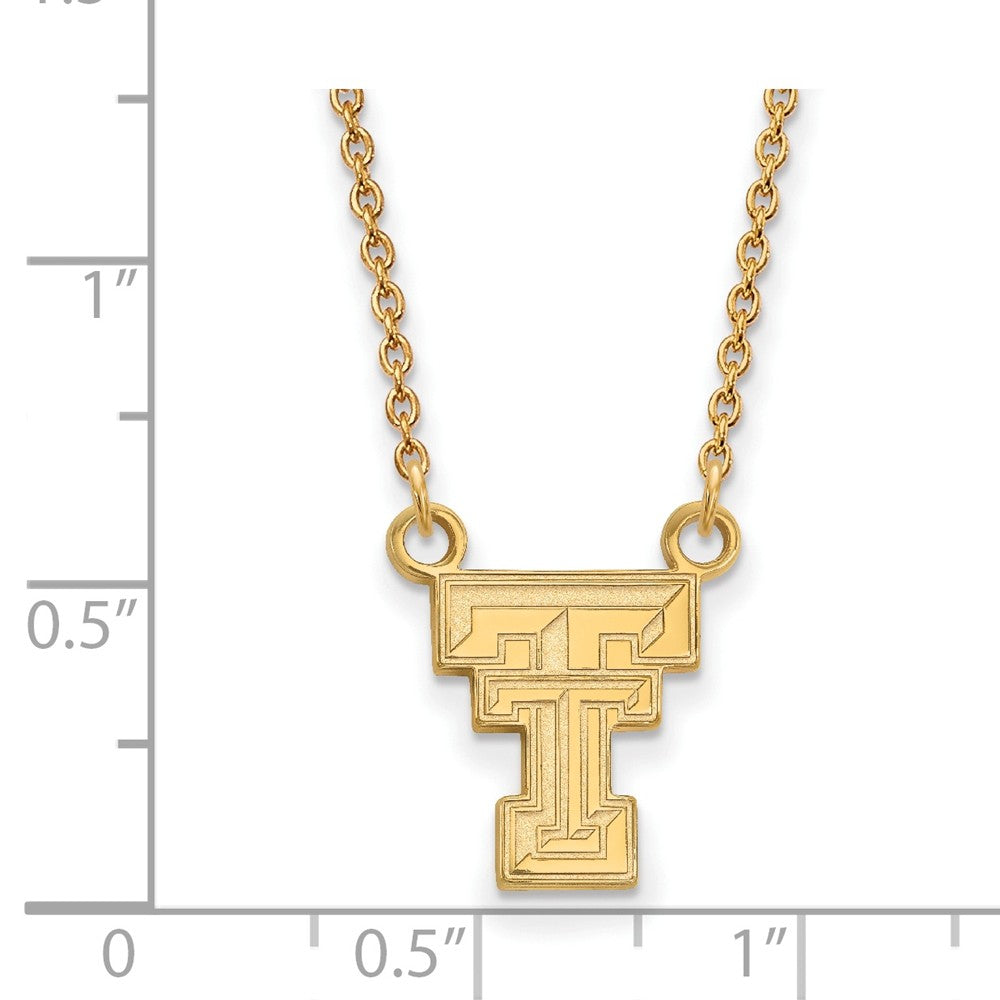 Alternate view of the 14k Yellow Gold Texas Tech U Small 'TT' Pendant Necklace by The Black Bow Jewelry Co.