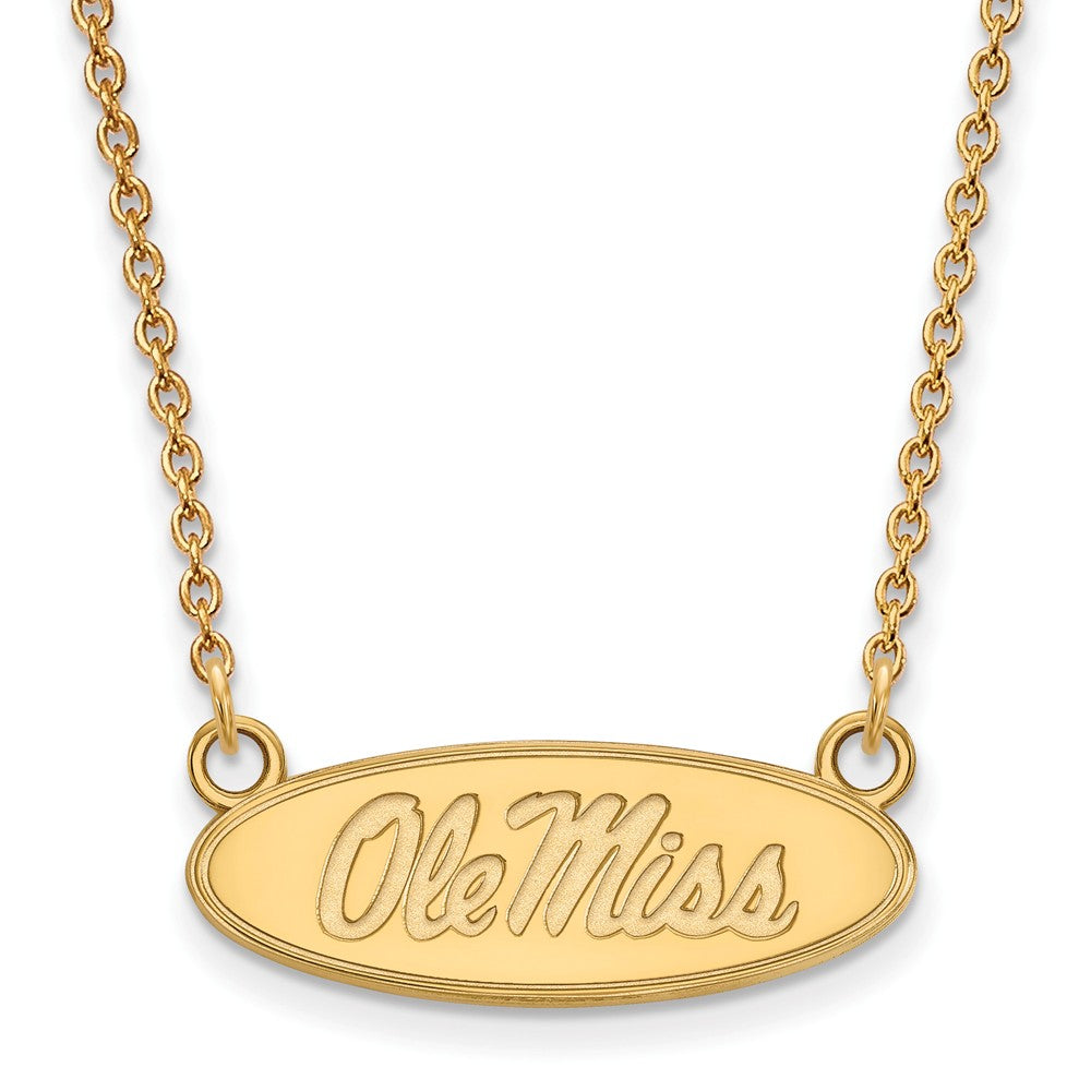 14k Yellow Gold U of Mississippi Small Ole Miss Pendant Necklace, Item N13576 by The Black Bow Jewelry Co.