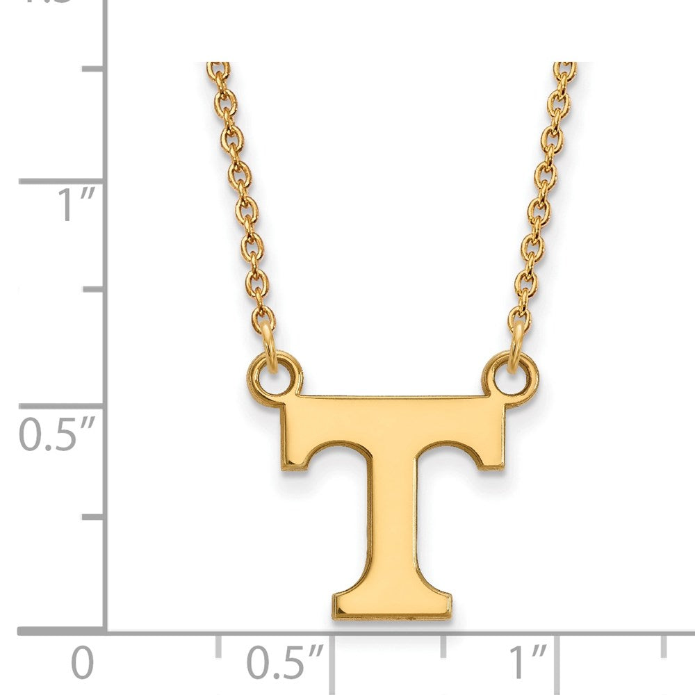 Alternate view of the 14k Yellow Gold U of Tennessee Small Initial T Pendant Necklace by The Black Bow Jewelry Co.