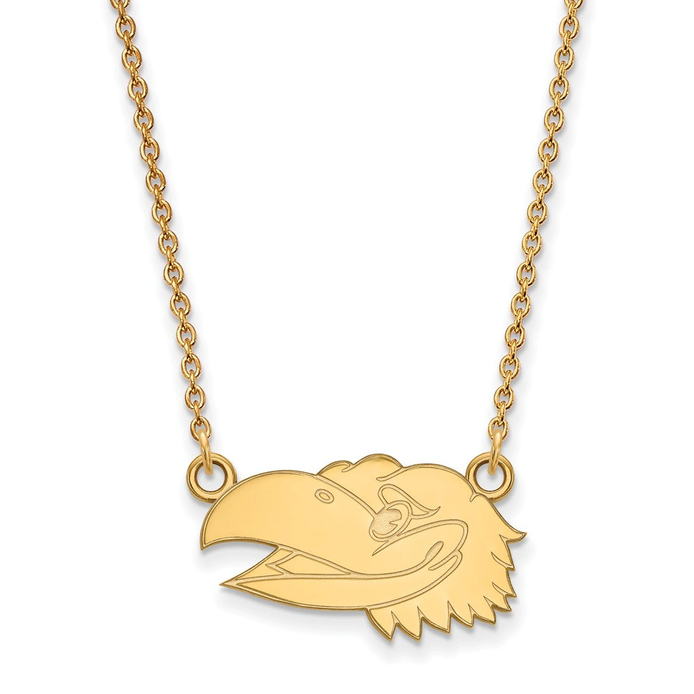 14k Yellow Gold U of Kansas Small Jayhawk Pendant Necklace, Item N13594 by The Black Bow Jewelry Co.