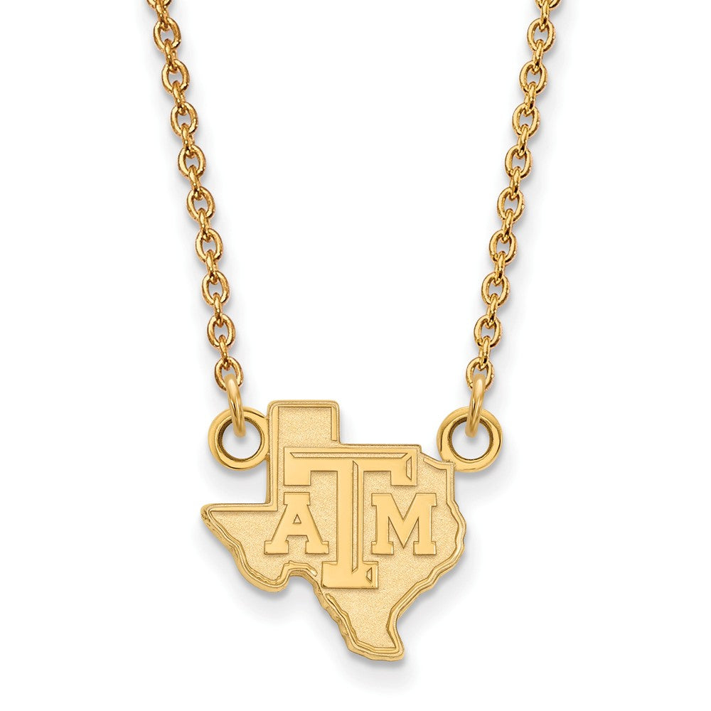 14k Yellow Gold Texas A&M U Sm 'TAM' Texas Pendant Necklace, Item N13597 by The Black Bow Jewelry Co.