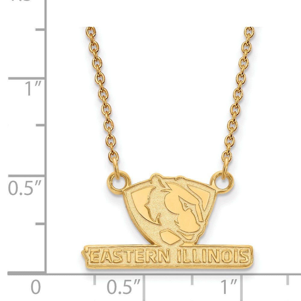 Alternate view of the 14k Gold Plated Silver Eastern Illinois U Small Pendant Necklace by The Black Bow Jewelry Co.