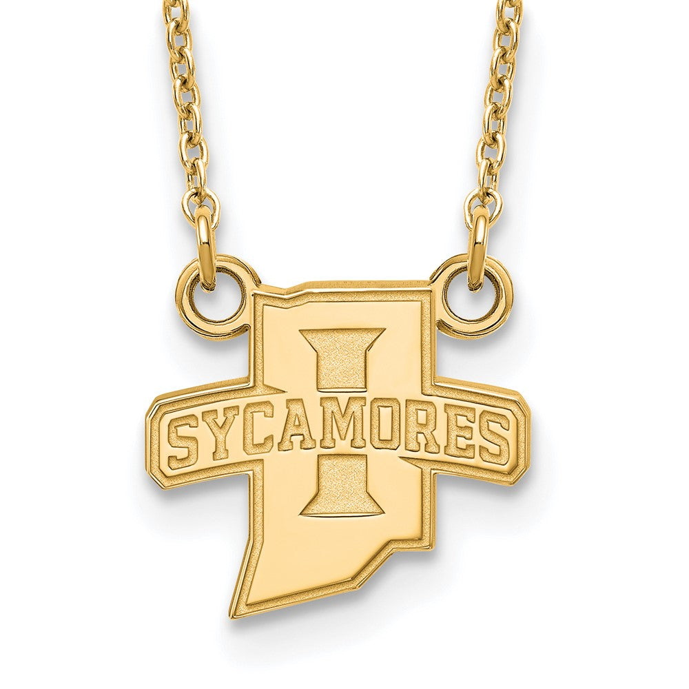 14k Gold Plated Silver Indiana State Sm Sycamores Necklace, Item N13662 by The Black Bow Jewelry Co.