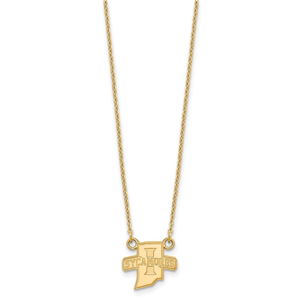 Alternate view of the 14k Gold Plated Silver Indiana State Sm Sycamores Necklace by The Black Bow Jewelry Co.