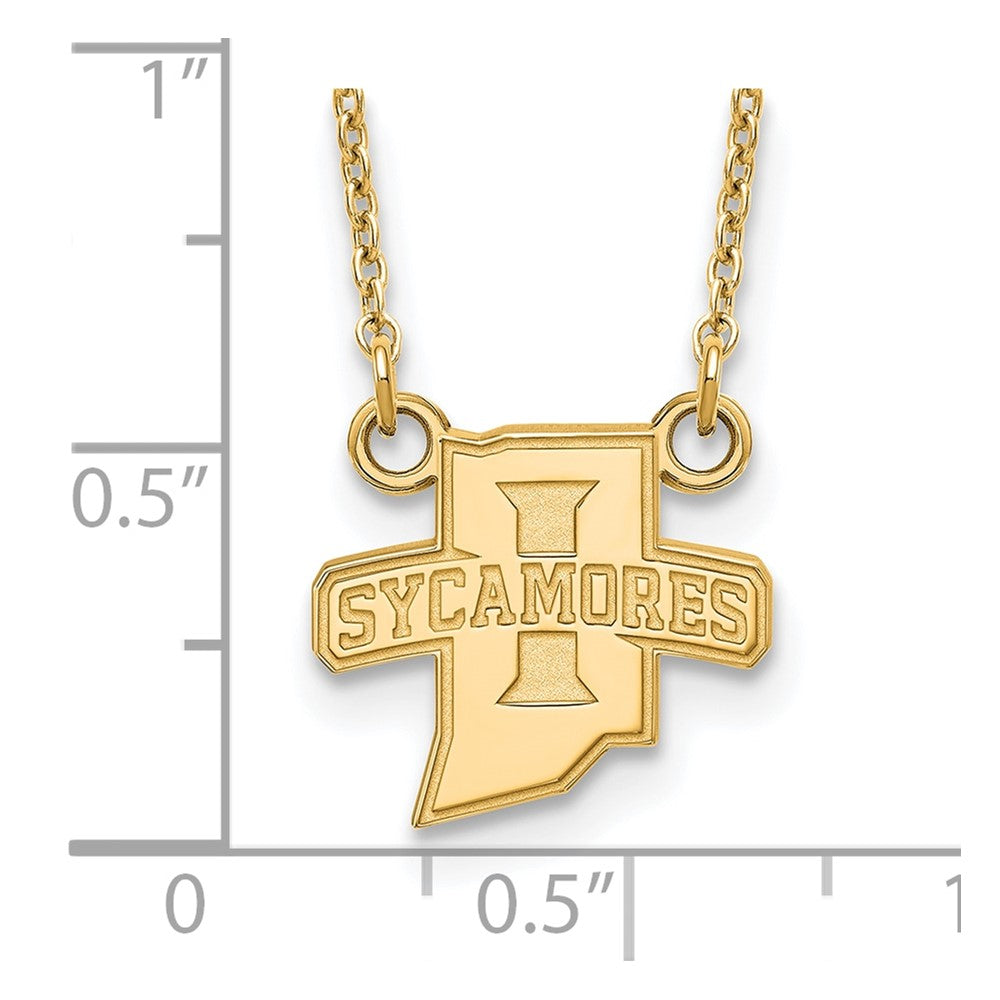Alternate view of the 14k Gold Plated Silver Indiana State Sm Sycamores Necklace by The Black Bow Jewelry Co.