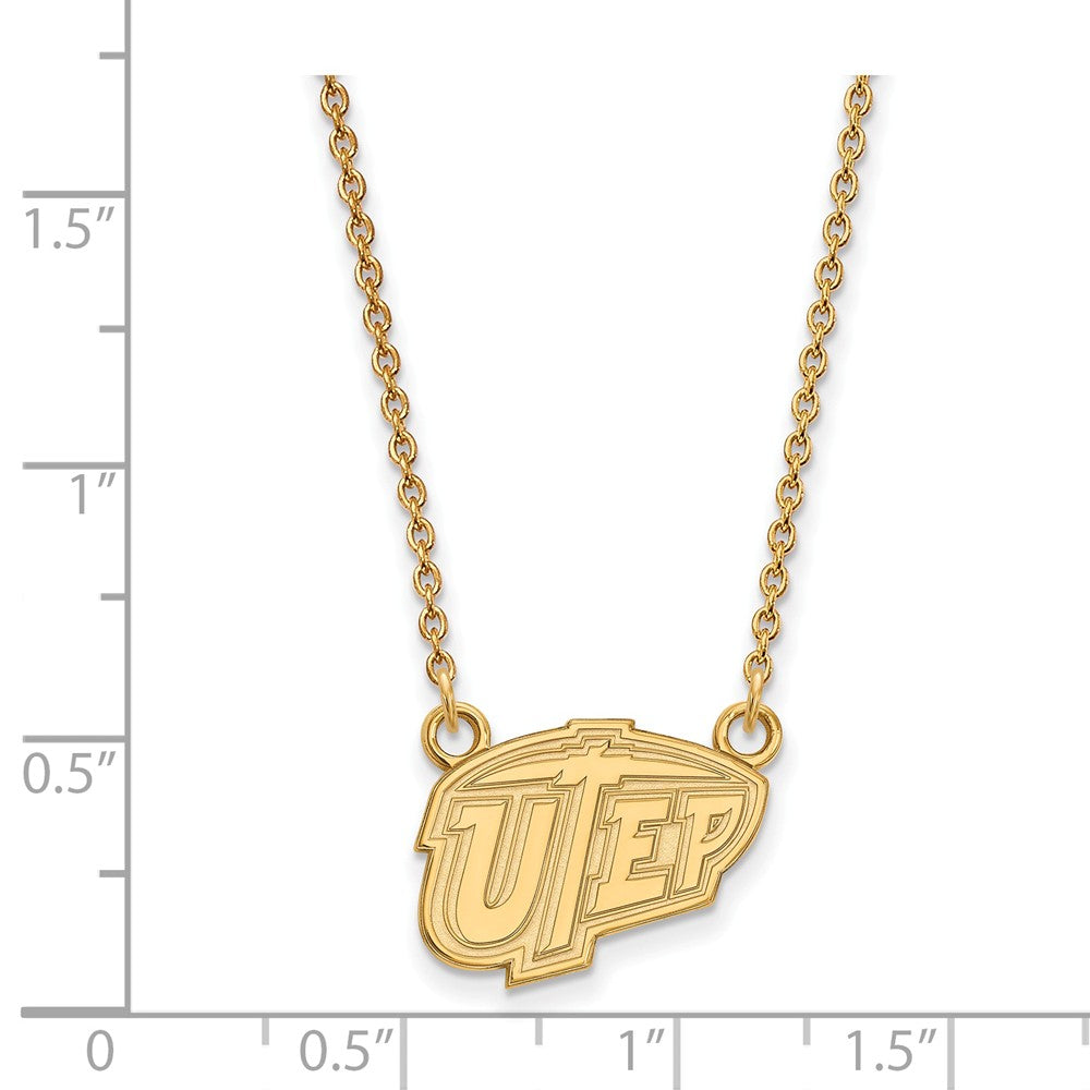 Alternate view of the 14k Gold Plated Silver U of Texas at El Paso Sm Pendant Necklace by The Black Bow Jewelry Co.