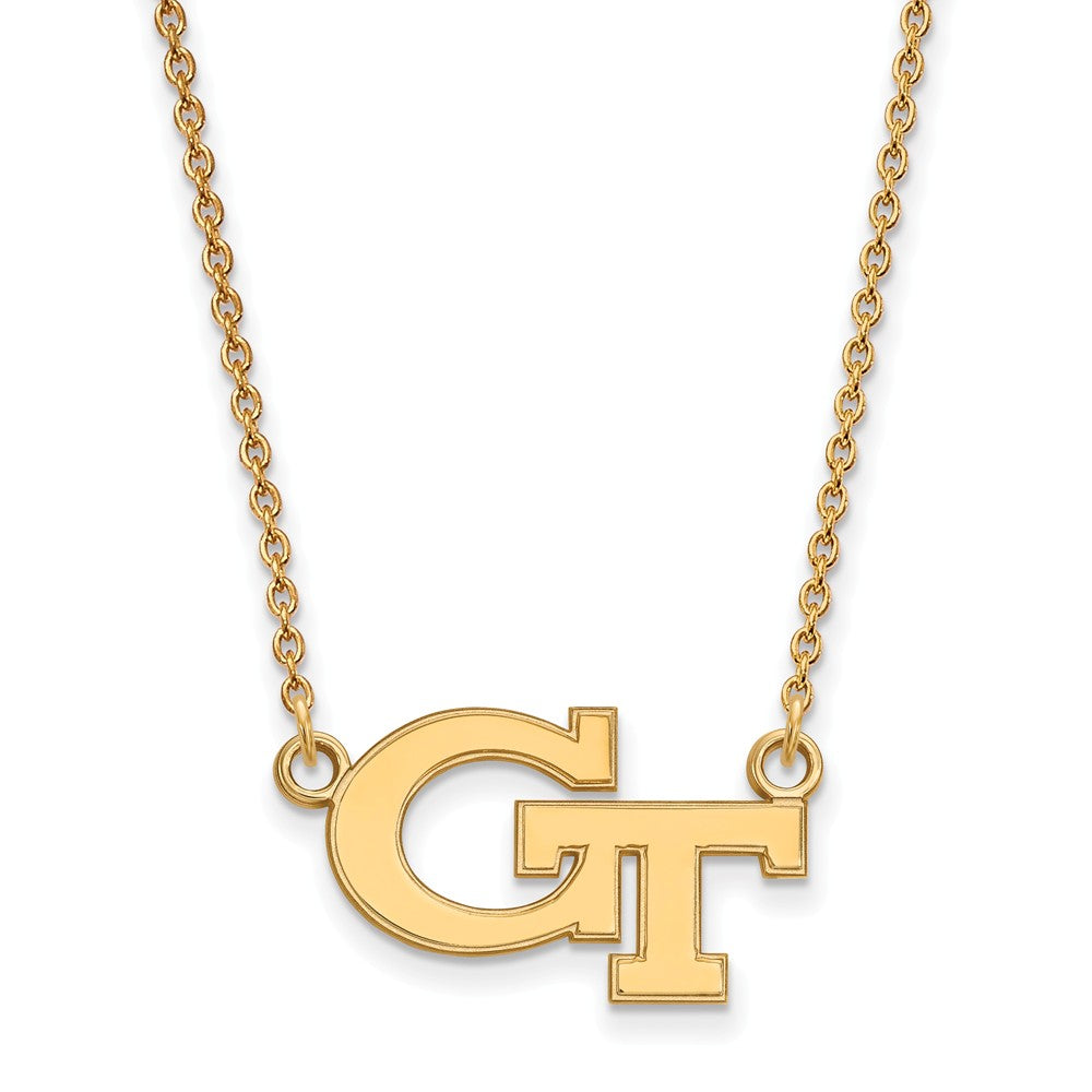 14k Gold Plated Silver Georgia Tech Small 'GT' Pendant Necklace, Item N13677 by The Black Bow Jewelry Co.