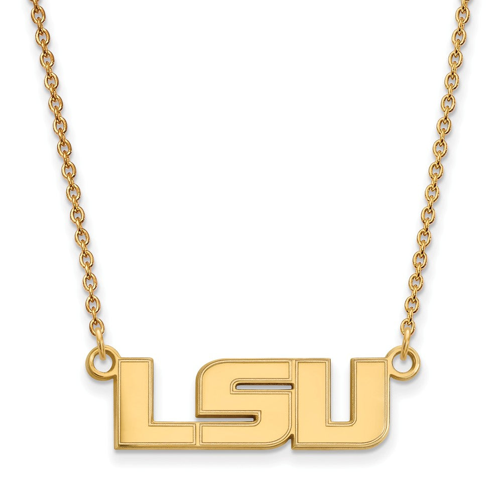 14k Gold Plated Silver Louisiana State Small LSU Pendant Necklace, Item N13680 by The Black Bow Jewelry Co.