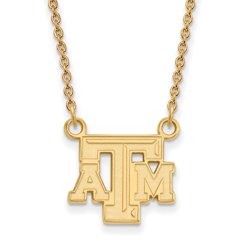14k Gold Plated Silver Texas A&M U Small 'TAM' Pendant Necklace, Item N13683 by The Black Bow Jewelry Co.