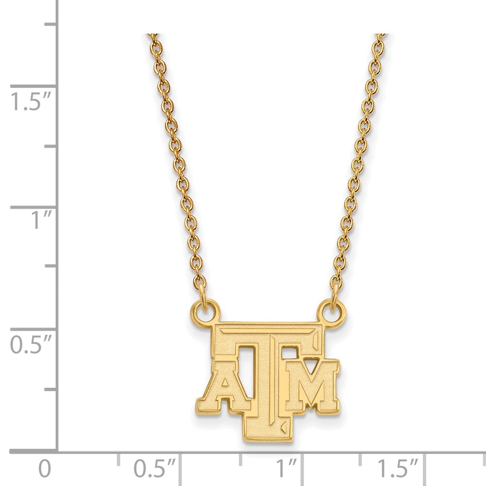 Alternate view of the 14k Gold Plated Silver Texas A&M U Small 'TAM' Pendant Necklace by The Black Bow Jewelry Co.